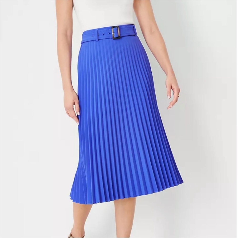 Ann Taylor Belted Pleated Midi Skirt Petite Royal Blue